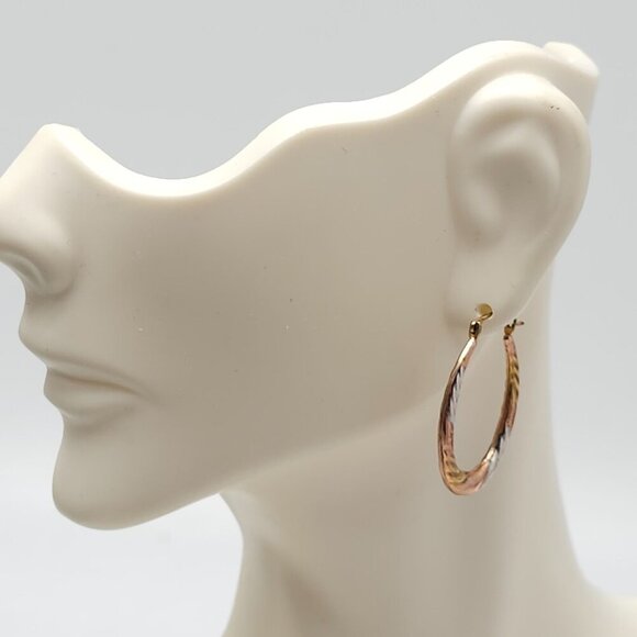 14K Gold-Bonded Sterling Silver Tri-Tone Twist Oval Hoop Earrings - Picture 1 of 5